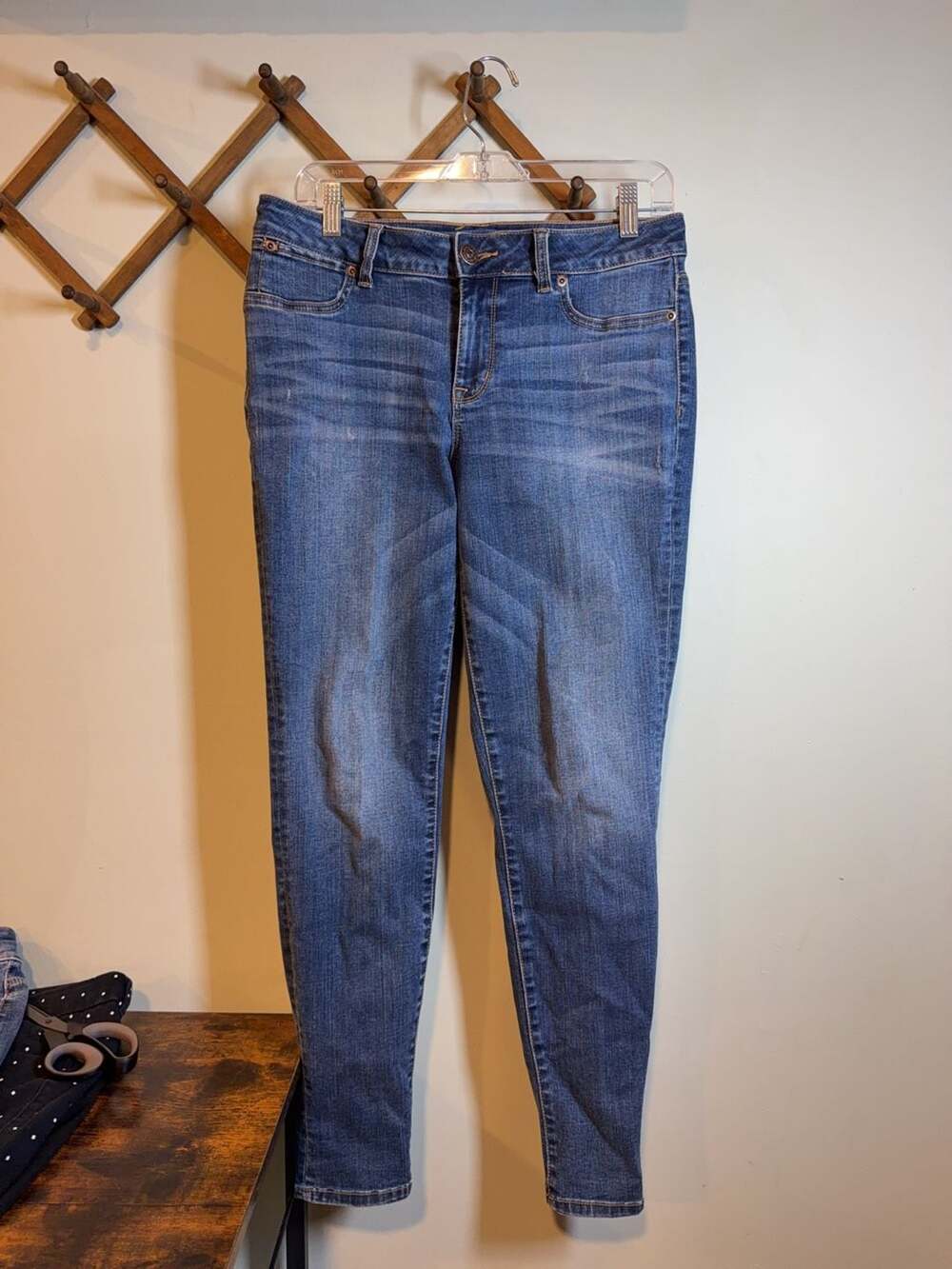 Maurices M-Short Medium Wash Skinny Jeans with Whisker Detail